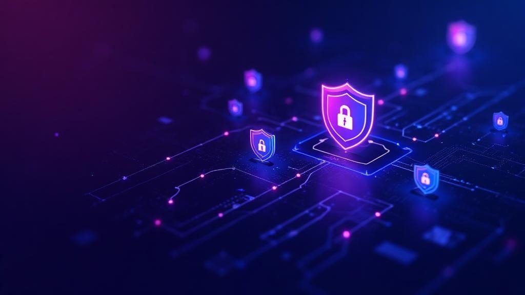 Enterprise security compliance badges and lock icon