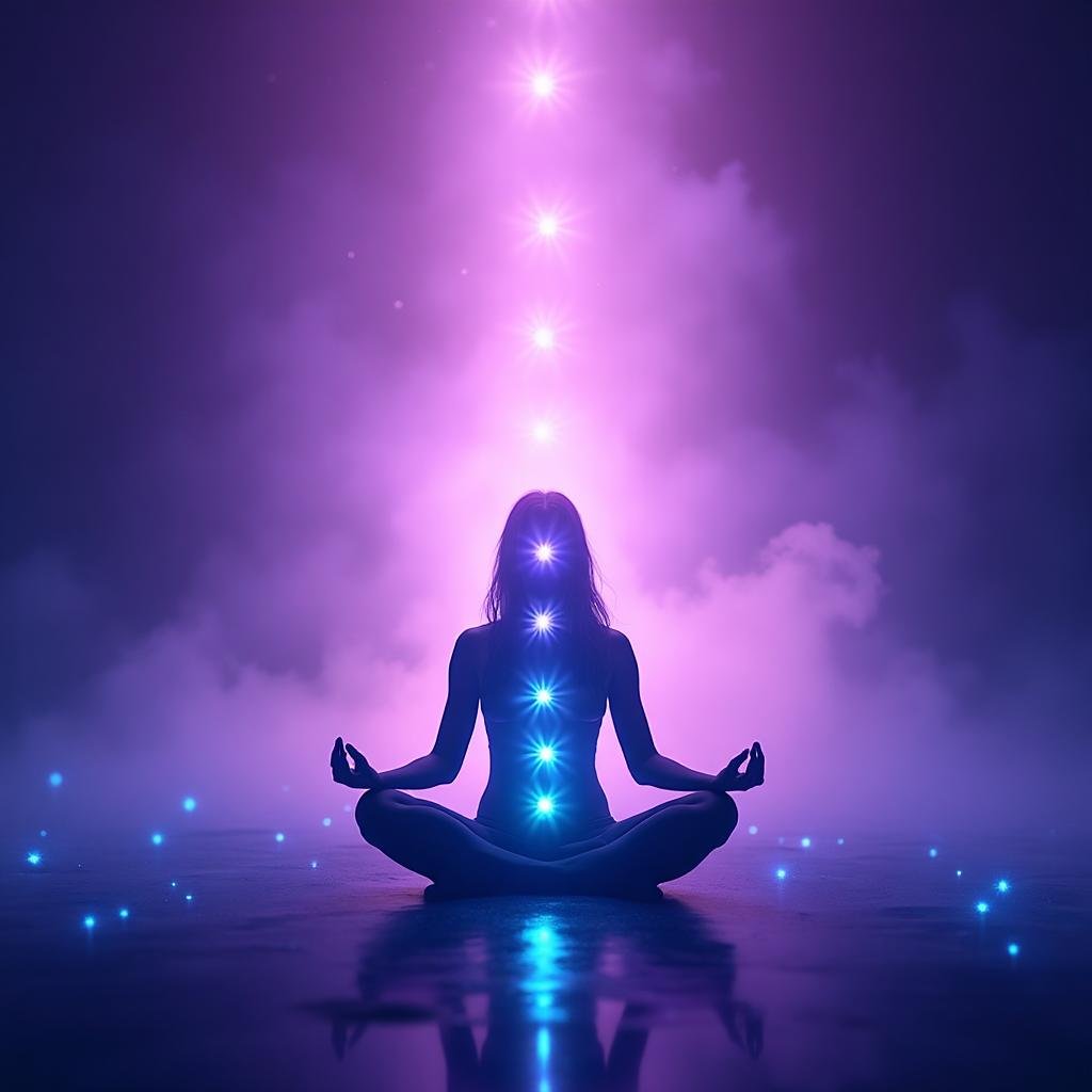 Spiritual wellness with glowing chakra energy and peaceful meditation